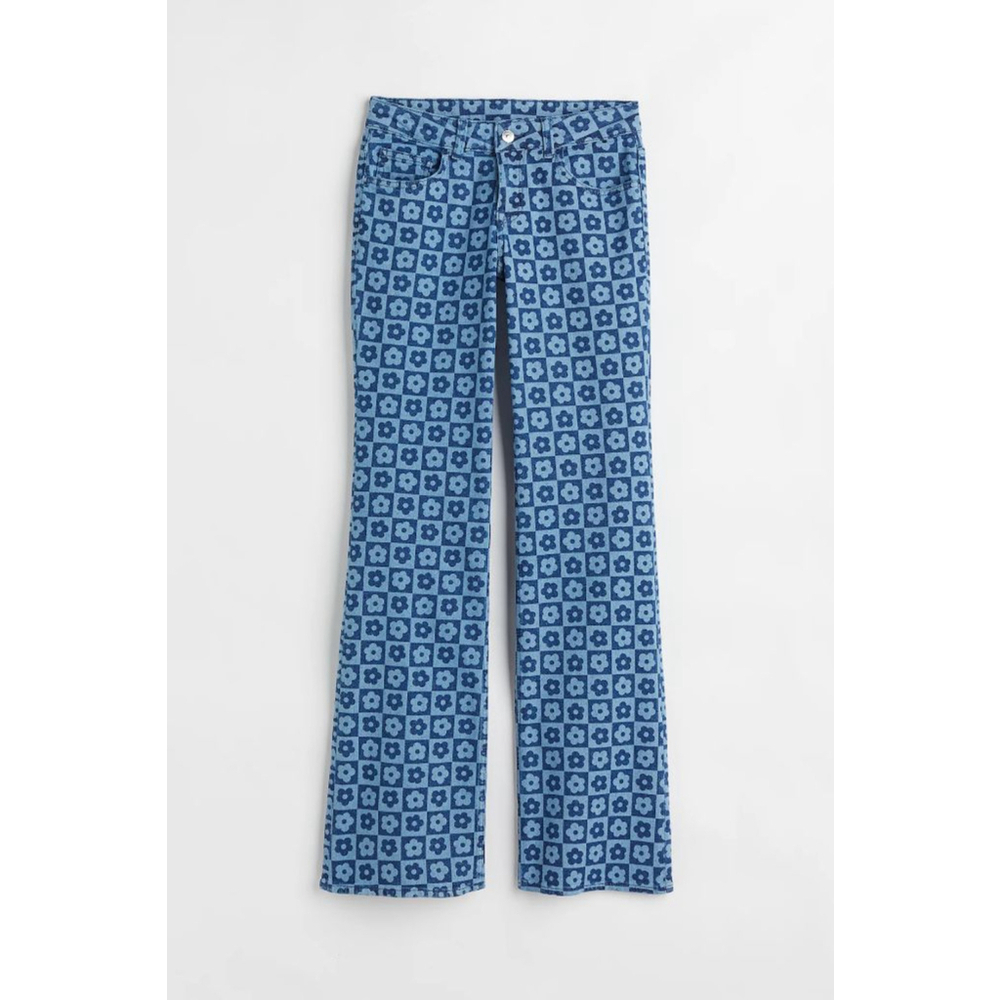 H&M Low Flare Flower Power Denim Blue Jeans - Picture 2 of 5